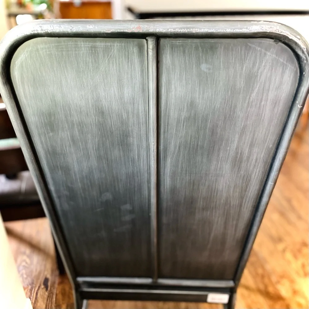 UNIV CHAIR | 46” H | Metal Industrial Gunmetal Accent Arm Chair RARE PICKUP ONLY
